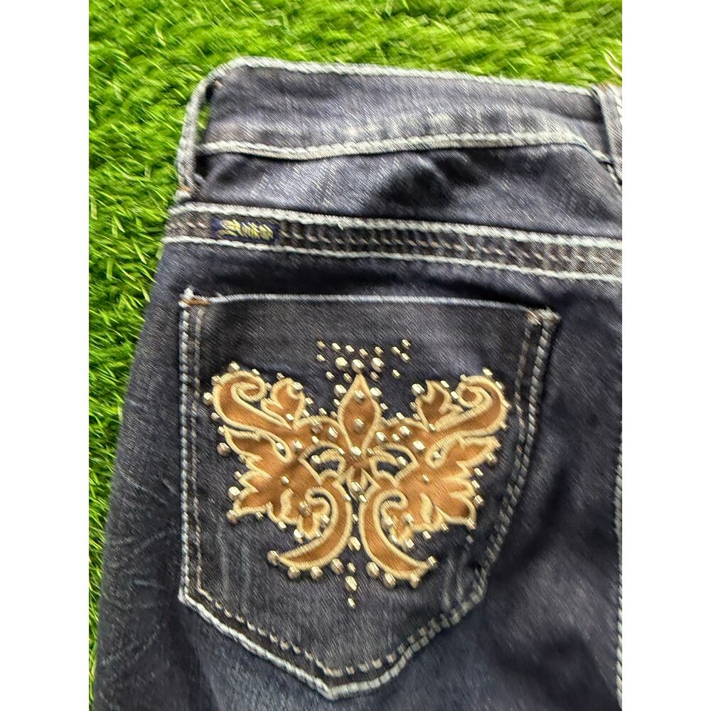 Adiktd Jeans Womens 8 W30 L35 Bootcut Dark Wash Fleur De Lis Studded Y2K Western - Picture 7 of 16